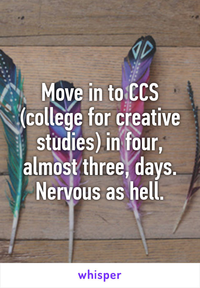 Move in to CCS (college for creative studies) in four, almost three, days. Nervous as hell.