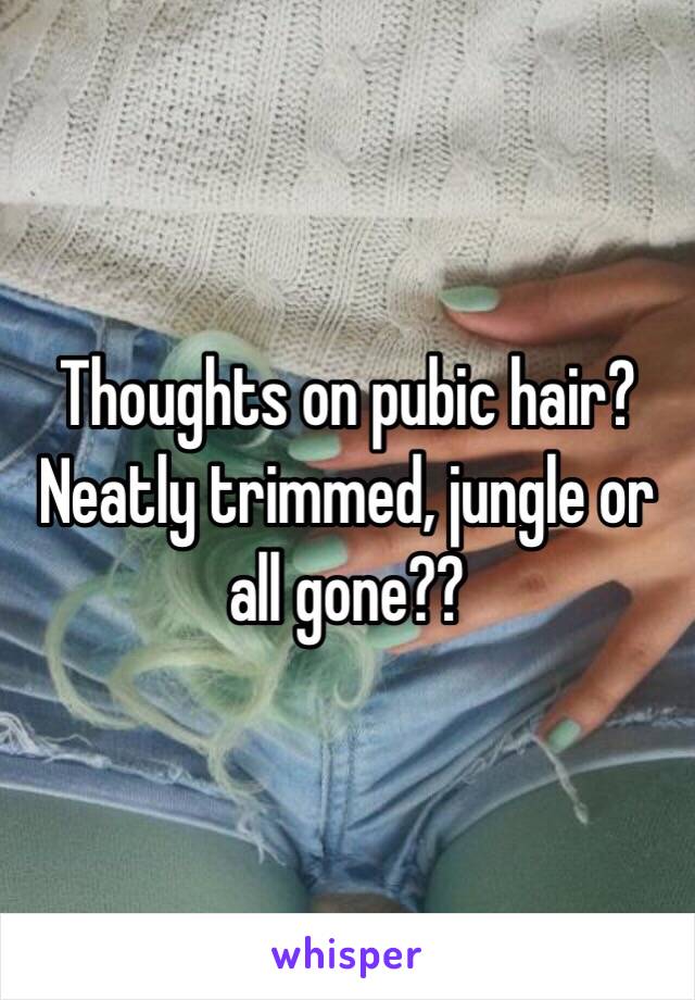 Thoughts on pubic hair? Neatly trimmed, jungle or all gone?? 