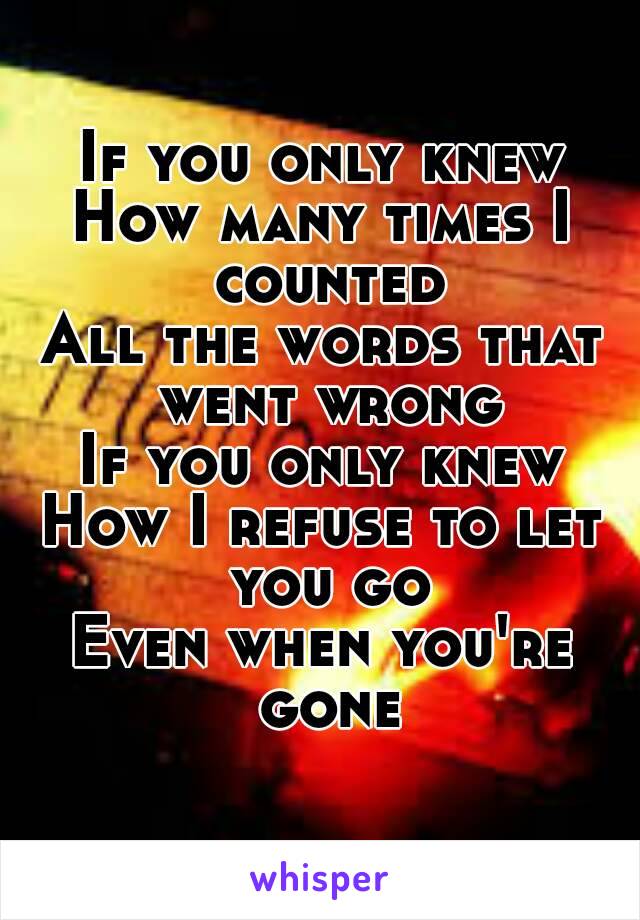 If you only knew
How many times I counted
All the words that went wrong
If you only knew
How I refuse to let you go
Even when you're gone