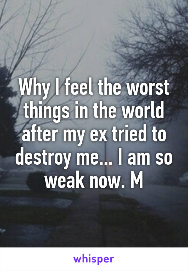 Why I feel the worst things in the world after my ex tried to destroy me... I am so weak now. M