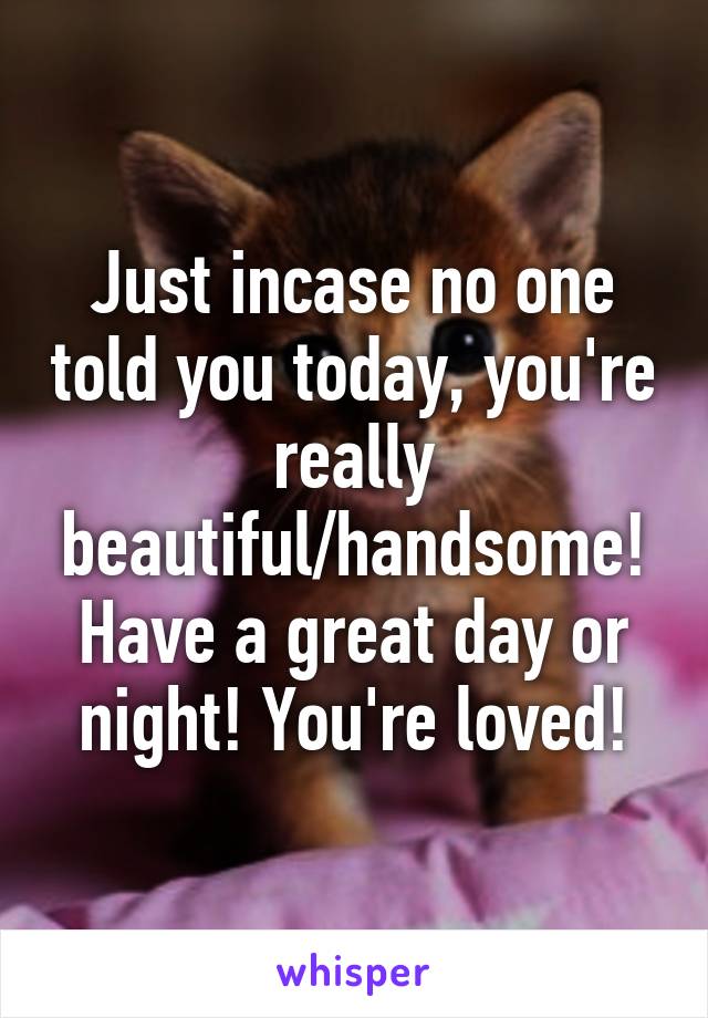 Just incase no one told you today, you're really beautiful/handsome! Have a great day or night! You're loved!