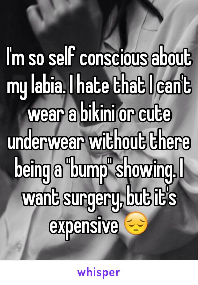 I'm so self conscious about my labia. I hate that I can't wear a bikini or cute underwear without there being a "bump" showing. I want surgery, but it's expensive 😔