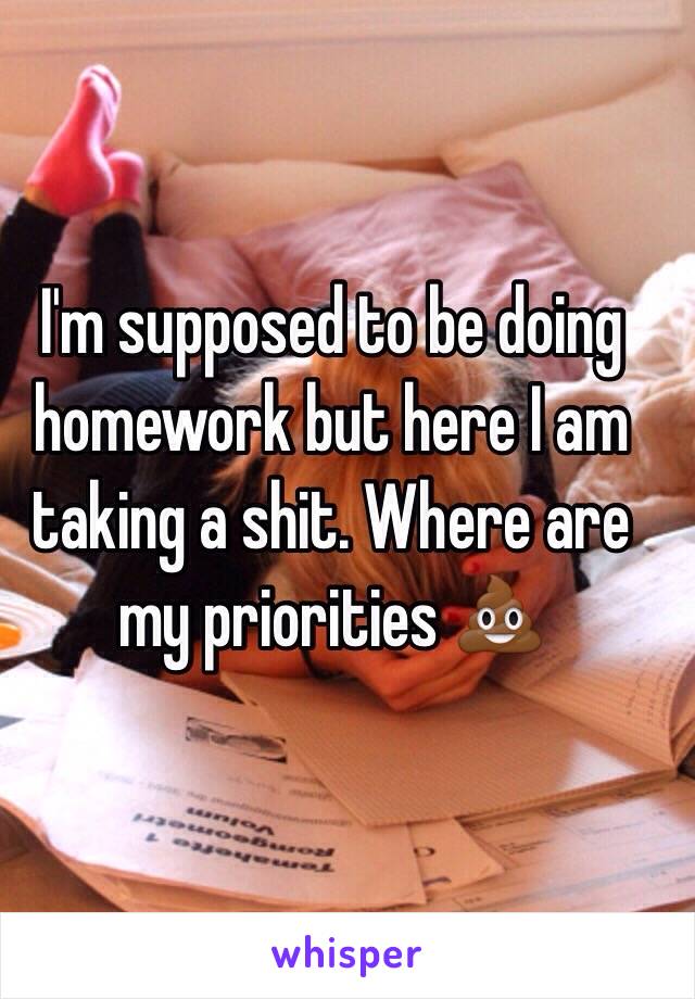 I'm supposed to be doing homework but here I am taking a shit. Where are my priorities 💩