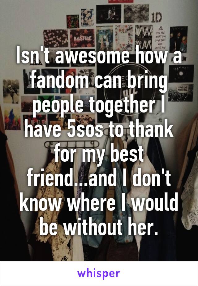 Isn't awesome how a fandom can bring people together I have 5sos to thank for my best friend...and I don't know where I would be without her.