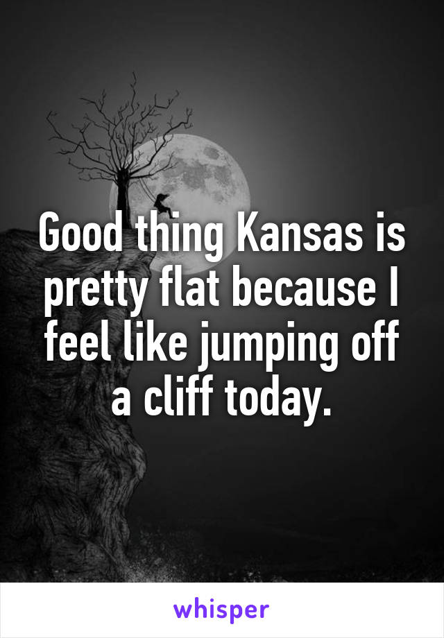 Good thing Kansas is pretty flat because I feel like jumping off a cliff today.