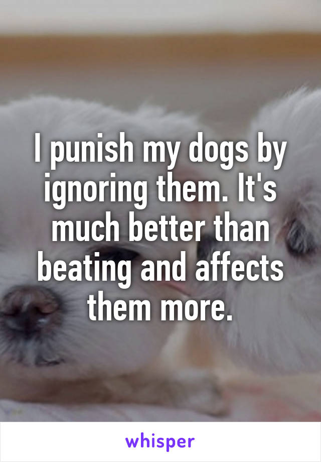 I punish my dogs by ignoring them. It's much better than beating and affects them more.