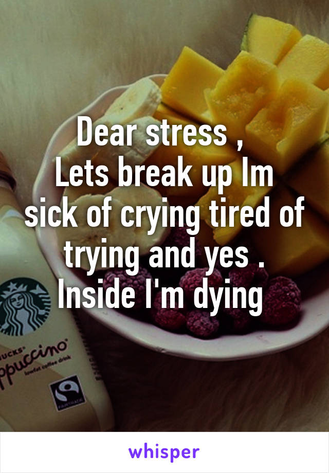 Dear stress , 
Lets break up Im sick of crying tired of trying and yes . Inside I'm dying 
