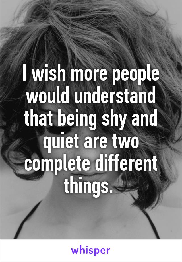 I wish more people would understand that being shy and quiet are two complete different things. 