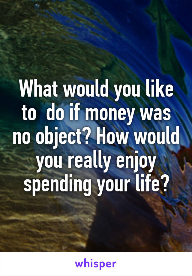 What would you like to  do if money was no object? How would you really enjoy spending your life?