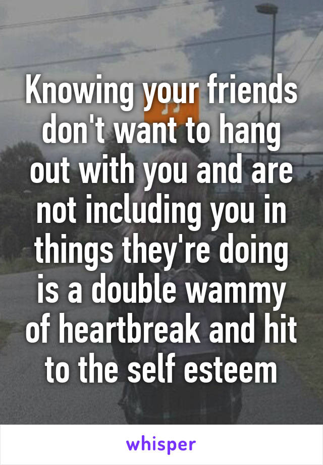 Knowing your friends don't want to hang out with you and are not including you in things they're doing is a double wammy of heartbreak and hit to the self esteem