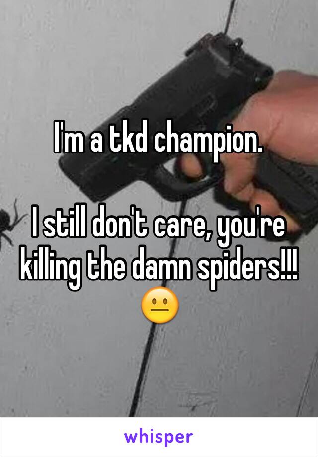 I'm a tkd champion.

I still don't care, you're killing the damn spiders!!!
😐