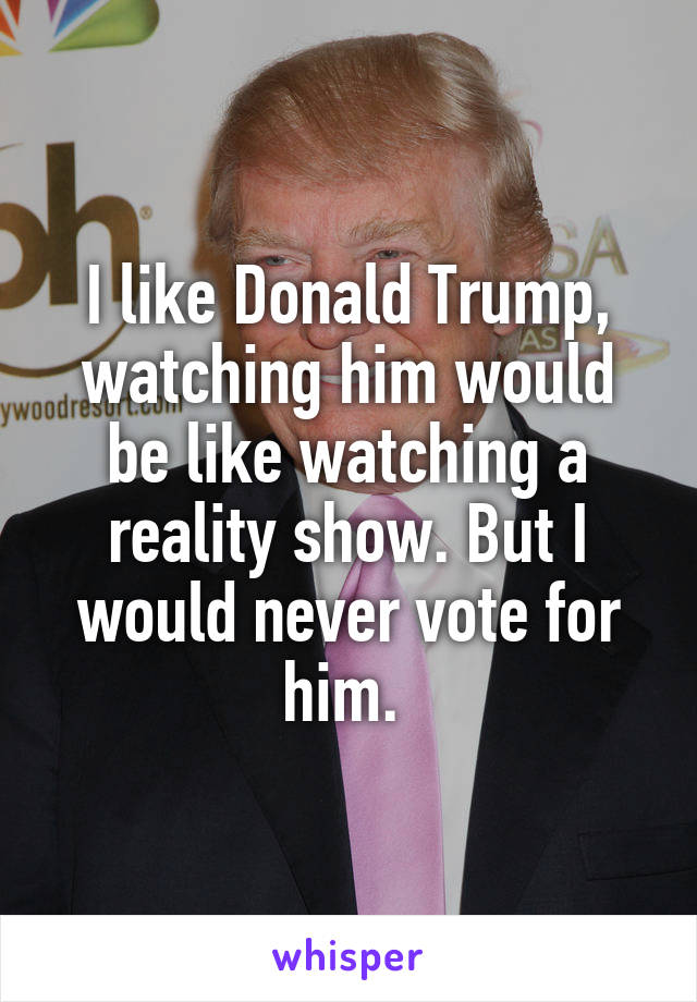 I like Donald Trump, watching him would be like watching a reality show. But I would never vote for him. 