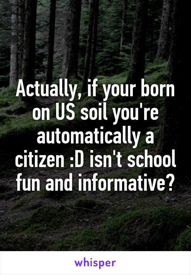 Actually, if your born on US soil you're automatically a citizen :D isn't school fun and informative?