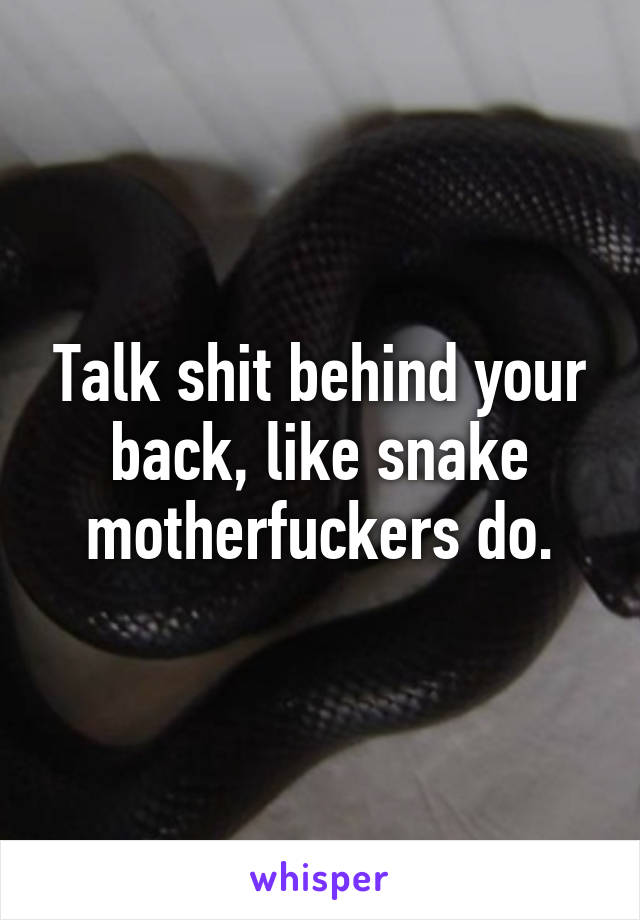 Talk shit behind your back, like snake motherfuckers do.