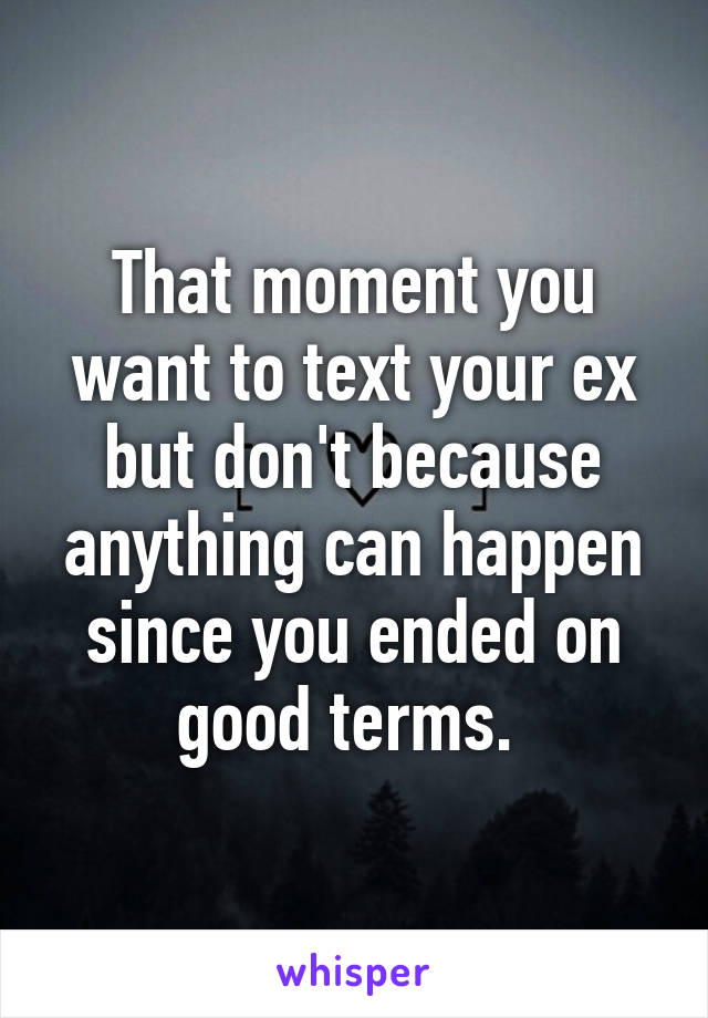 That moment you want to text your ex but don't because anything can happen since you ended on good terms. 