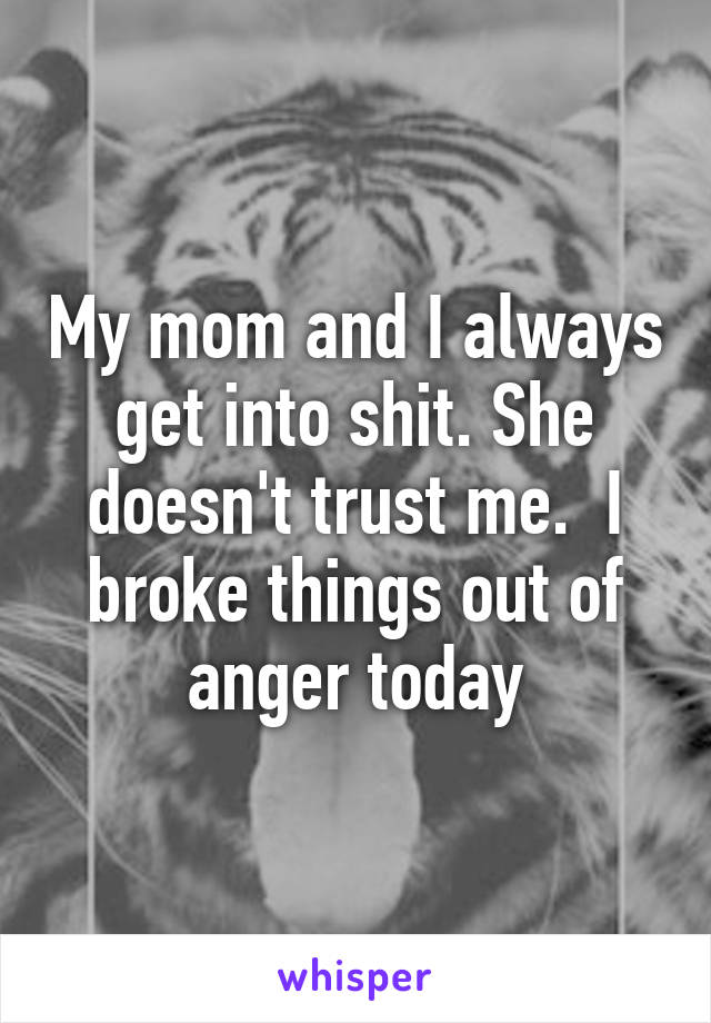 My mom and I always get into shit. She doesn't trust me.  I broke things out of anger today