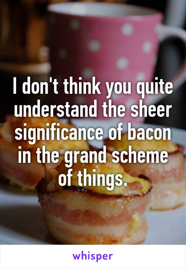 I don't think you quite understand the sheer significance of bacon in the grand scheme of things.