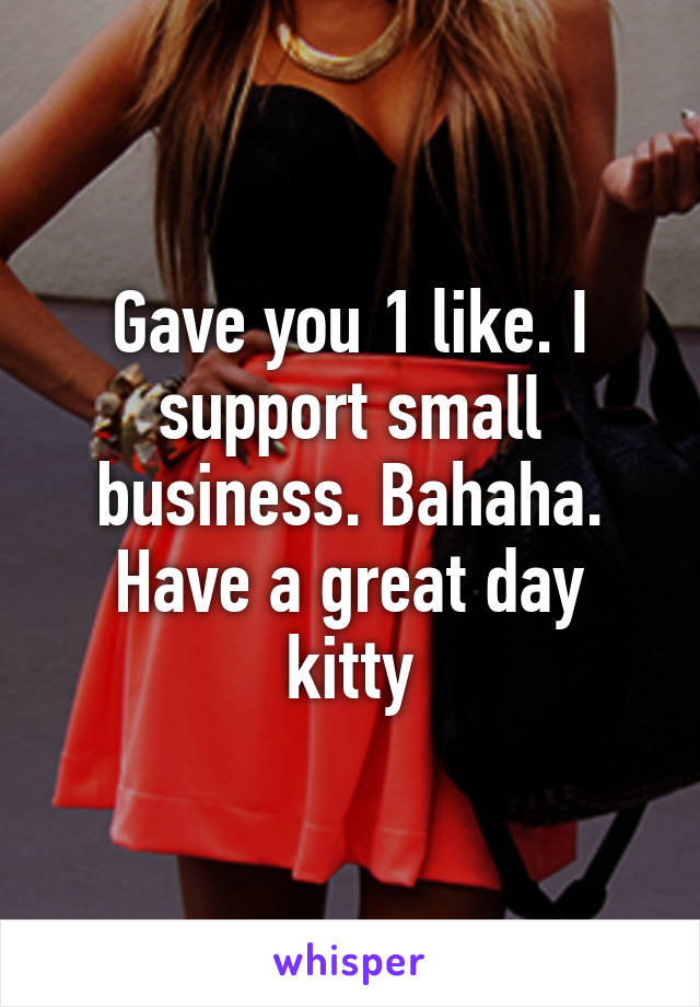 Gave you 1 like. I support small business. Bahaha. Have a great day kitty