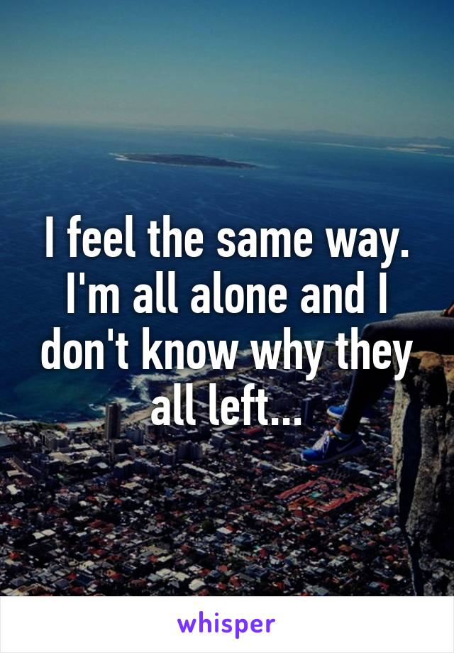 I feel the same way. I'm all alone and I don't know why they all left...