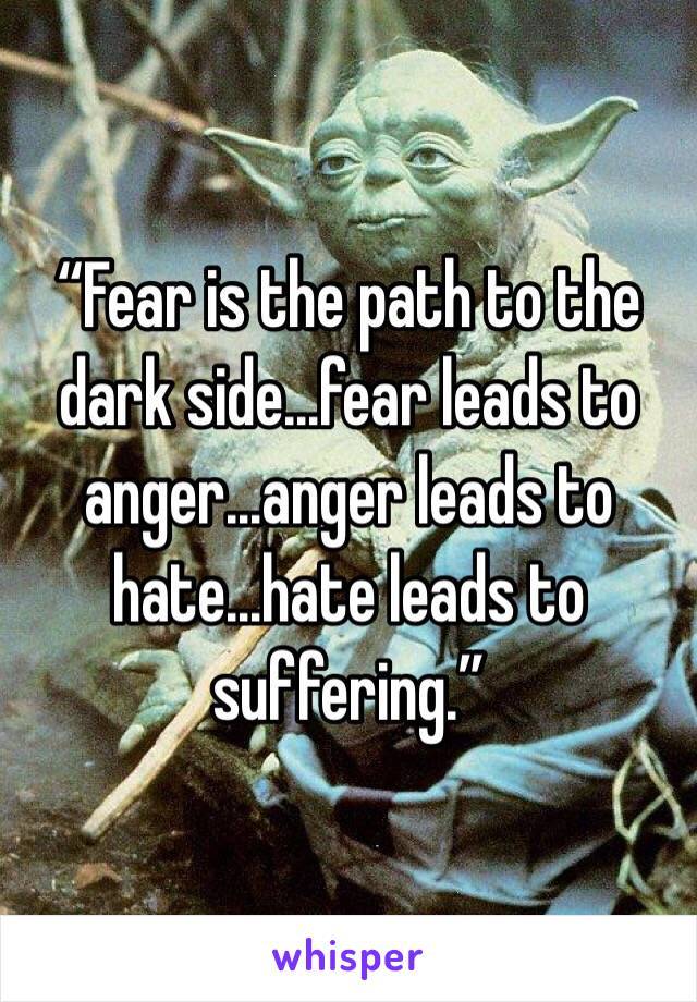  “Fear is the path to the dark side…fear leads to anger…anger leads to hate…hate leads to suffering.”