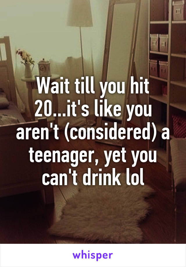 Wait till you hit 20...it's like you aren't (considered) a teenager, yet you can't drink lol