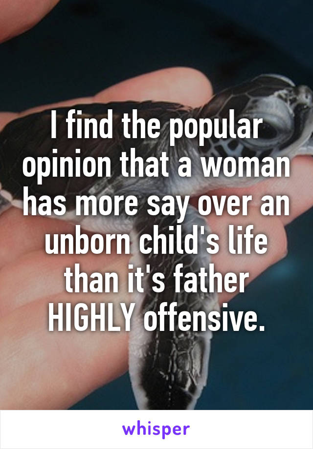 I find the popular opinion that a woman has more say over an unborn child's life than it's father HIGHLY offensive.