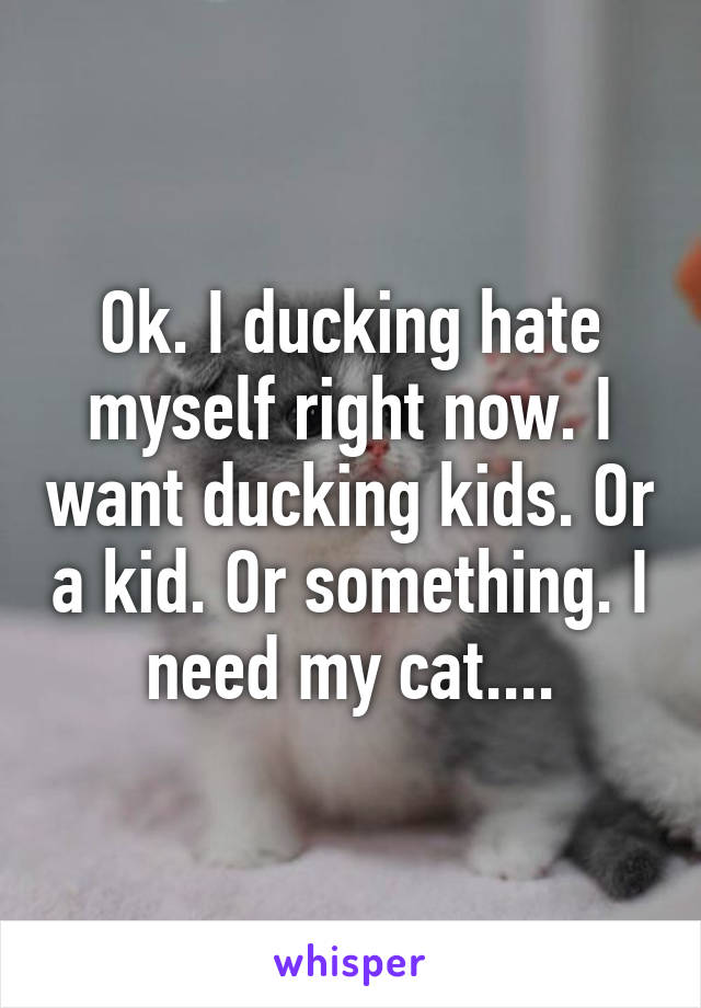 Ok. I ducking hate myself right now. I want ducking kids. Or a kid. Or something. I need my cat....