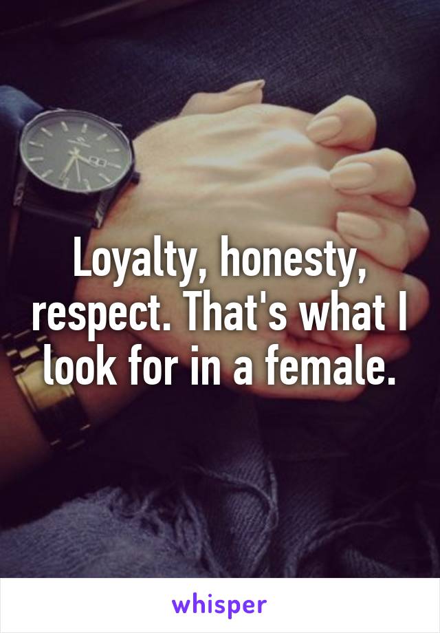 Loyalty, honesty, respect. That's what I look for in a female.