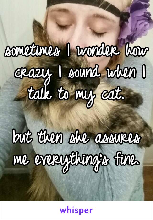 sometimes I wonder how crazy I sound when I talk to my cat. 

but then she assures me everything's fine. 