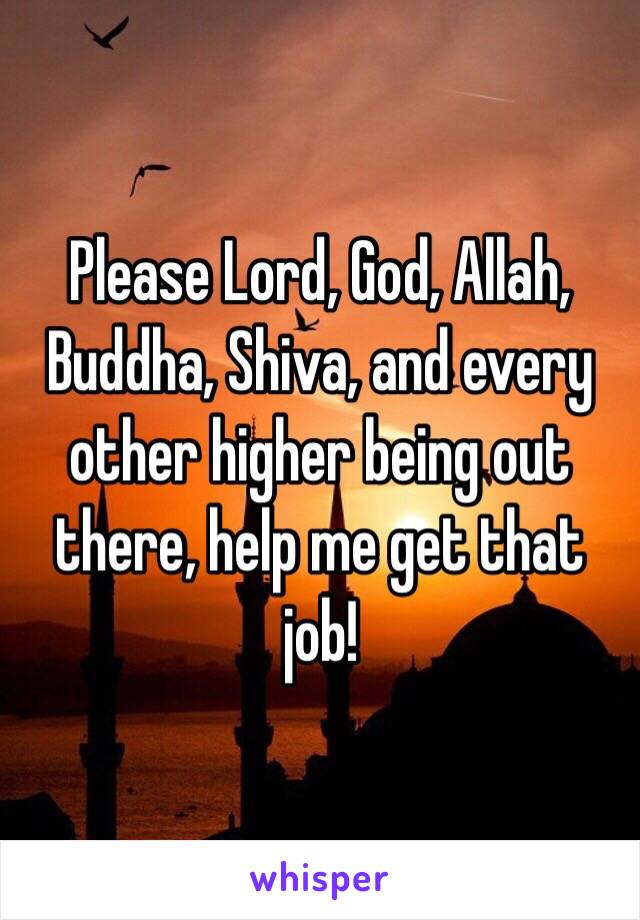 Please Lord, God, Allah, Buddha, Shiva, and every other higher being out there, help me get that job! 