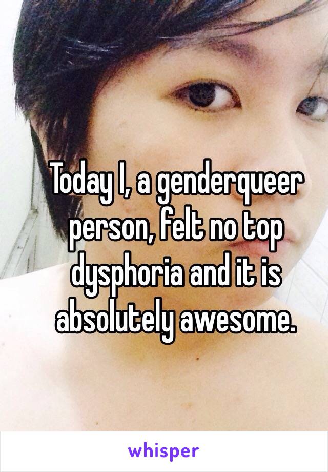 Today I, a genderqueer person, felt no top dysphoria and it is absolutely awesome. 