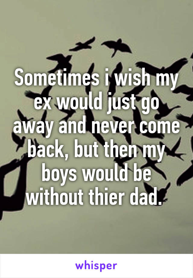 Sometimes i wish my ex would just go away and never come back, but then my boys would be without thier dad. 