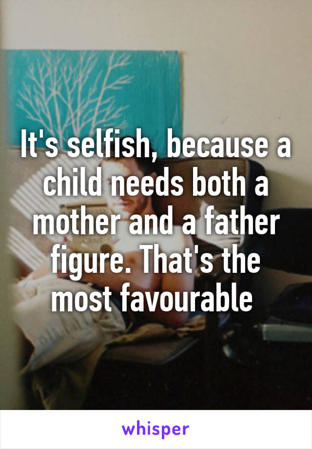 It's selfish, because a child needs both a mother and a father figure. That's the most favourable 