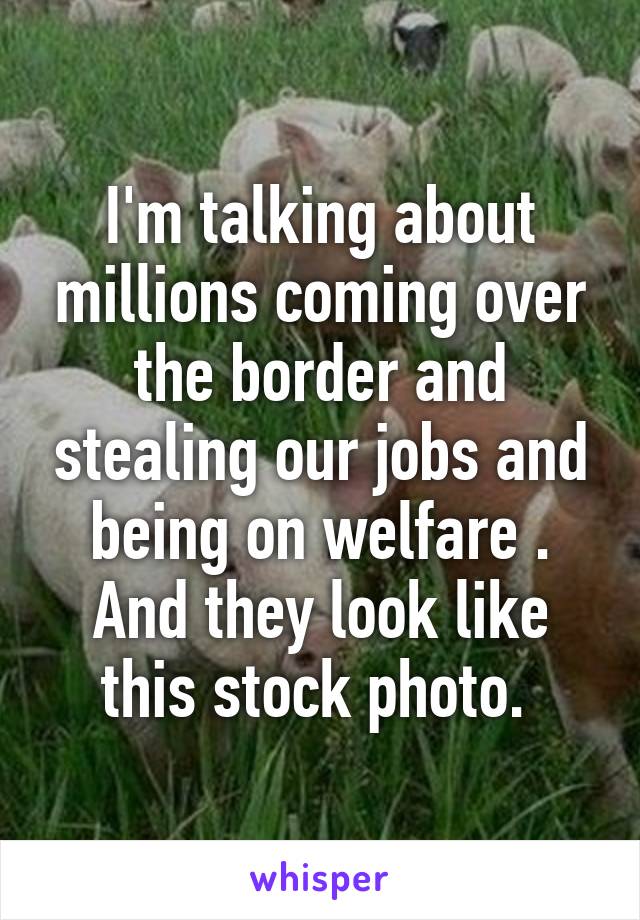 I'm talking about millions coming over the border and stealing our jobs and being on welfare . And they look like this stock photo. 