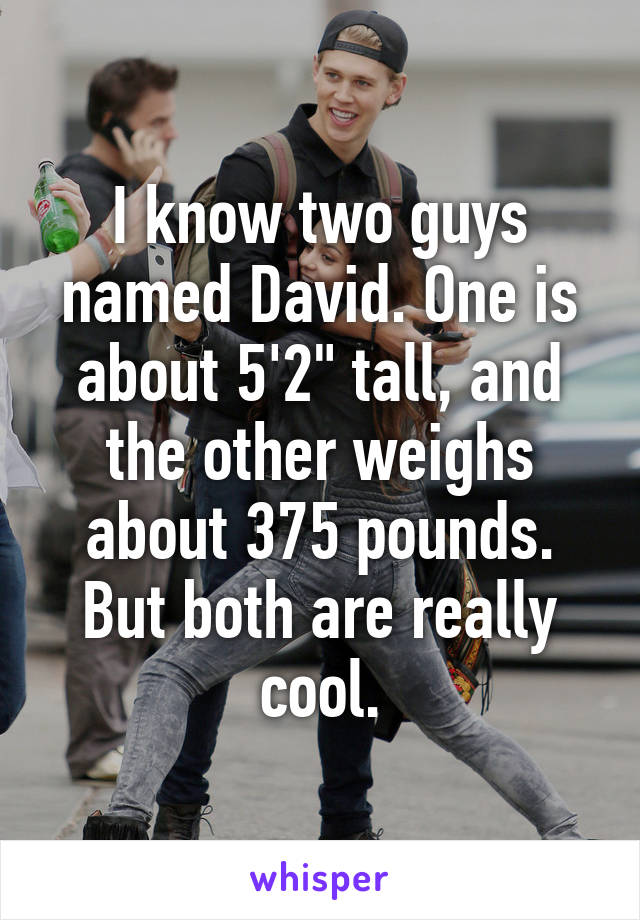 I know two guys named David. One is about 5'2" tall, and the other weighs about 375 pounds. But both are really cool.