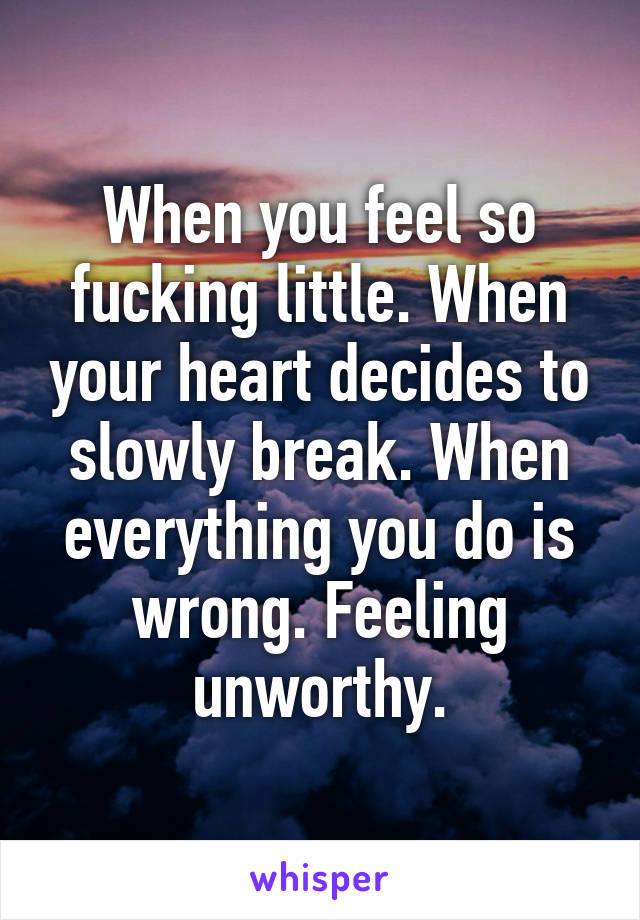 When you feel so fucking little. When your heart decides to slowly break. When everything you do is wrong. Feeling unworthy.