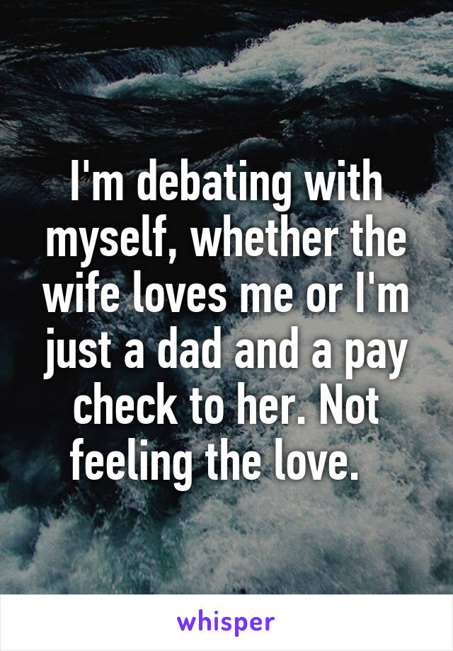 I'm debating with myself, whether the wife loves me or I'm just a dad and a pay check to her. Not feeling the love.  