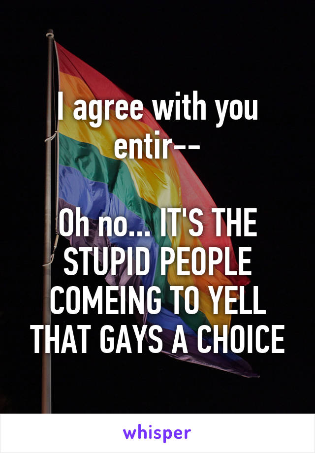 I agree with you entir--

Oh no... IT'S THE STUPID PEOPLE COMEING TO YELL THAT GAYS A CHOICE