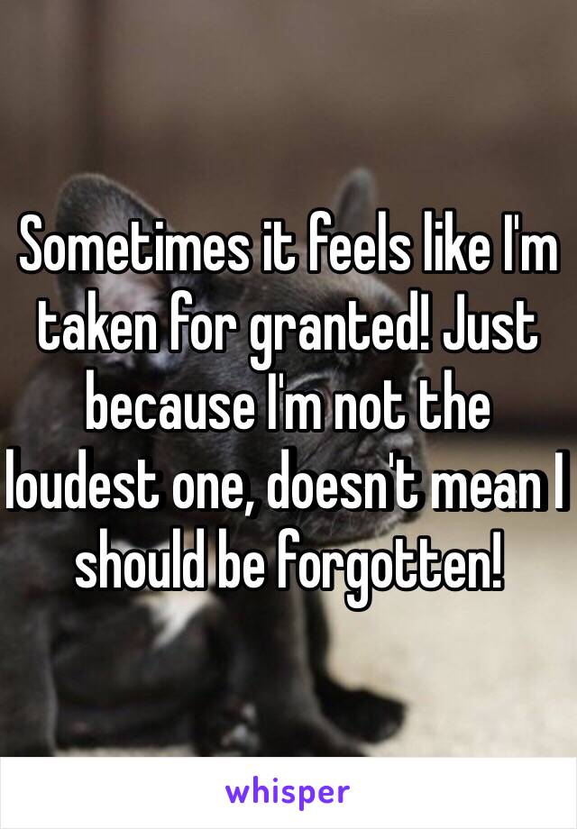 Sometimes it feels like I'm taken for granted! Just because I'm not the loudest one, doesn't mean I should be forgotten! 