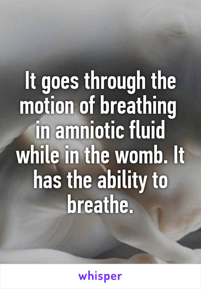 It goes through the motion of breathing  in amniotic fluid while in the womb. It has the ability to breathe.