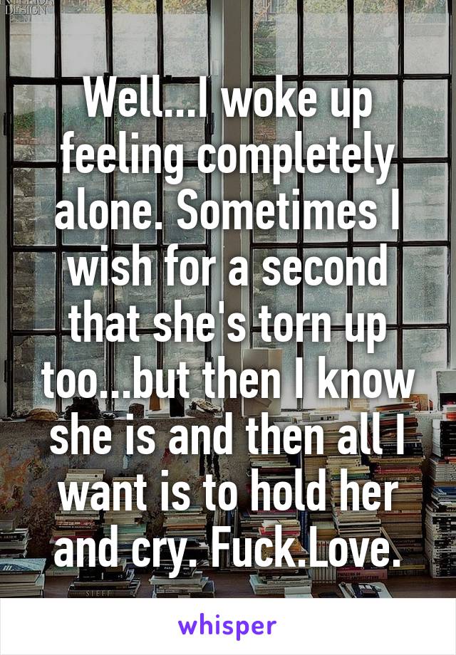 Well...I woke up feeling completely alone. Sometimes I wish for a second that she's torn up too...but then I know she is and then all I want is to hold her and cry. Fuck.Love.