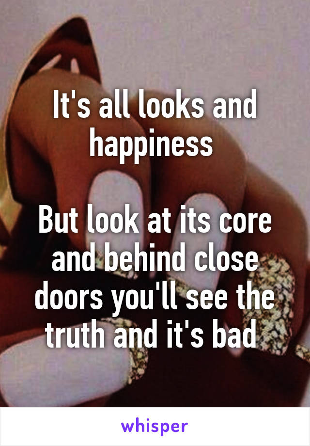 It's all looks and happiness 

But look at its core and behind close doors you'll see the truth and it's bad 