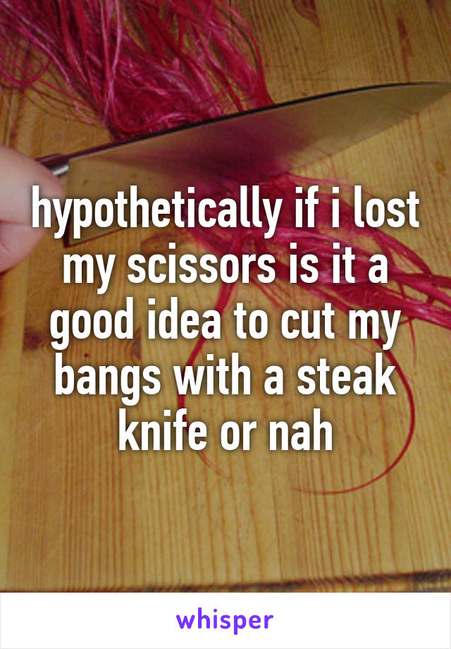 hypothetically if i lost my scissors is it a good idea to cut my bangs with a steak knife or nah