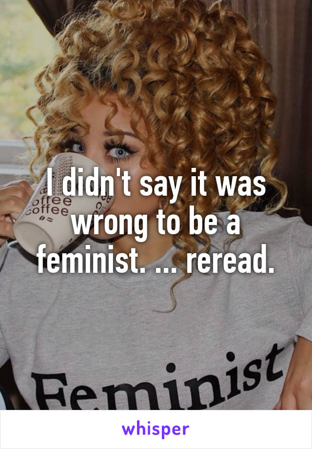 I didn't say it was wrong to be a feminist. ... reread.