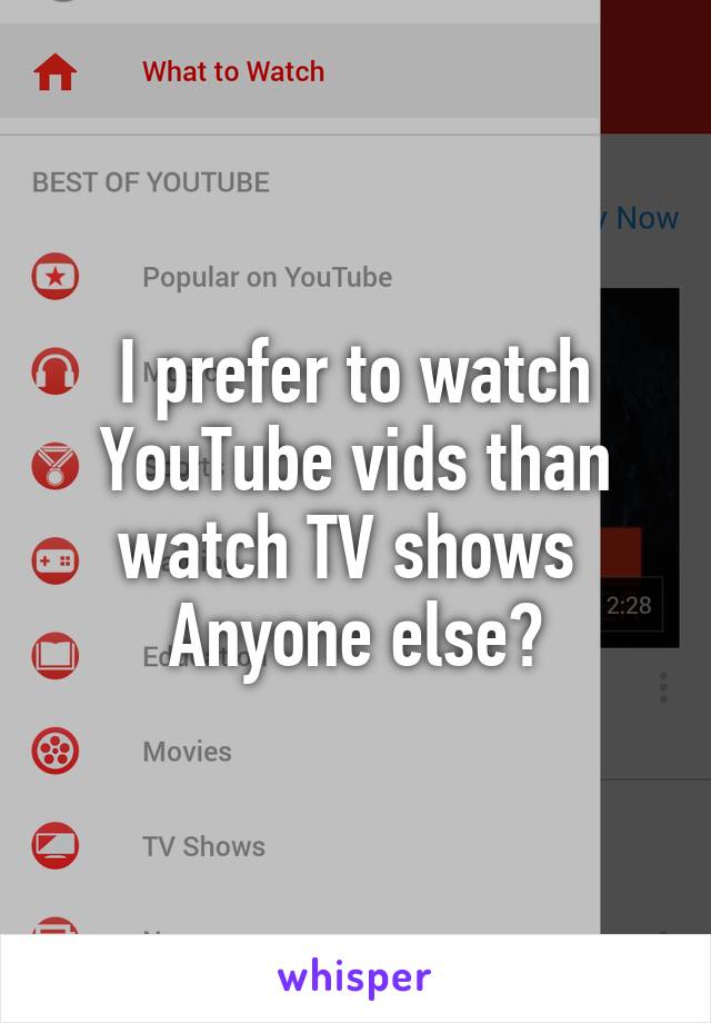 I prefer to watch YouTube vids than watch TV shows 
Anyone else?