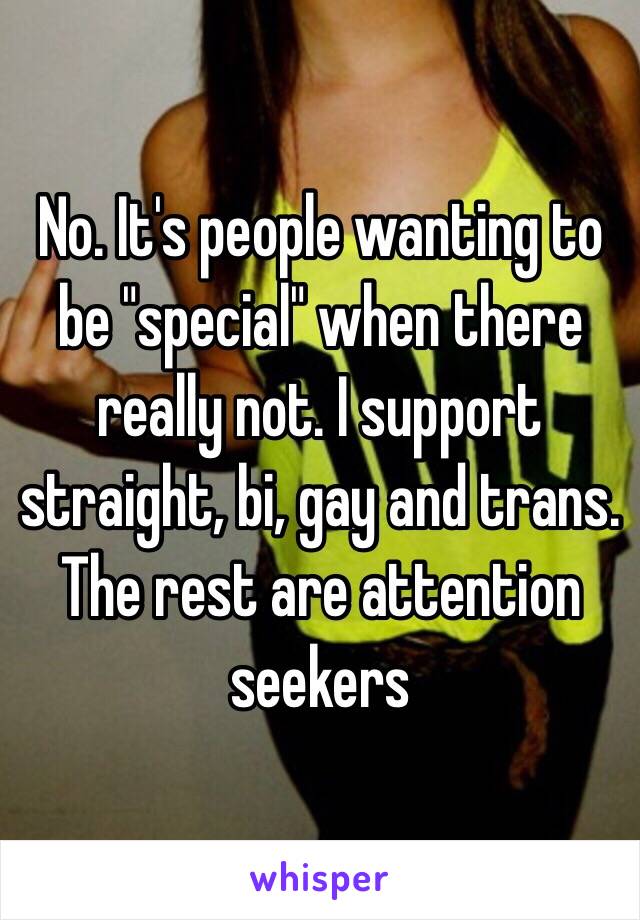 No. It's people wanting to be "special" when there really not. I support straight, bi, gay and trans. The rest are attention seekers 