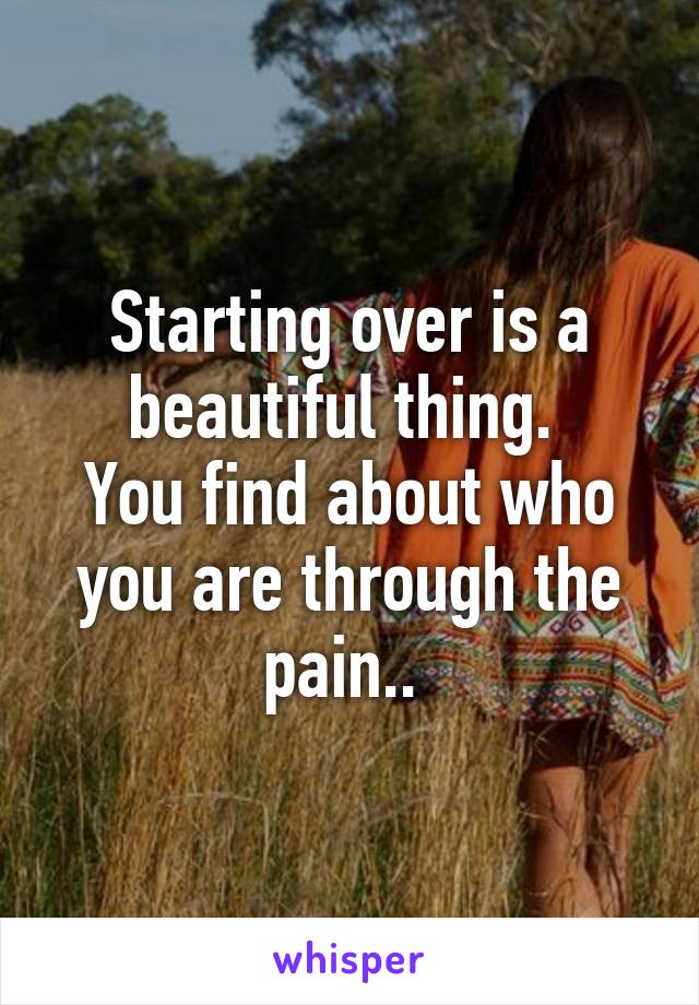 Starting over is a beautiful thing. 
You find about who you are through the pain.. 