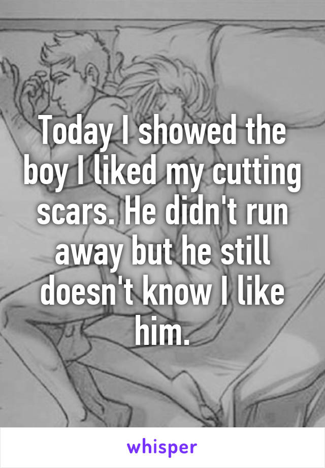 Today I showed the boy I liked my cutting scars. He didn't run away but he still doesn't know I like him.