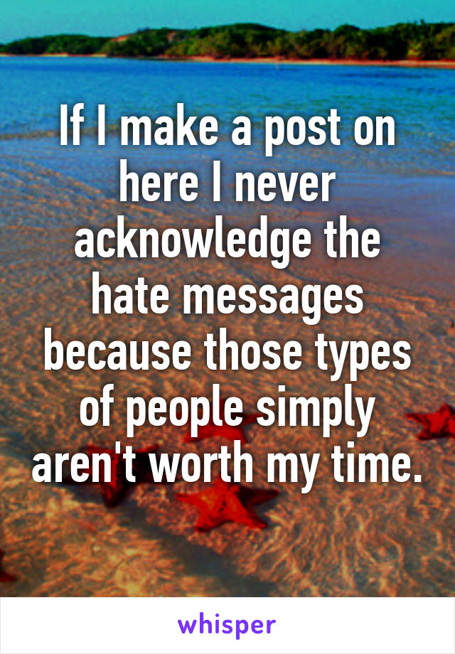 If I make a post on here I never acknowledge the hate messages because those types of people simply aren't worth my time. 