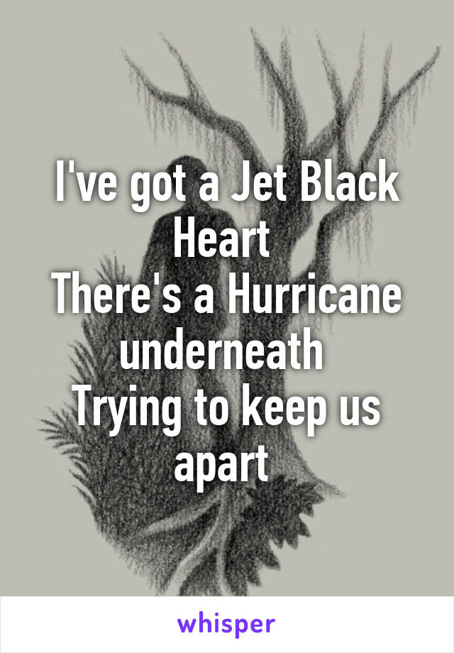 I've got a Jet Black Heart 
There's a Hurricane underneath 
Trying to keep us apart 